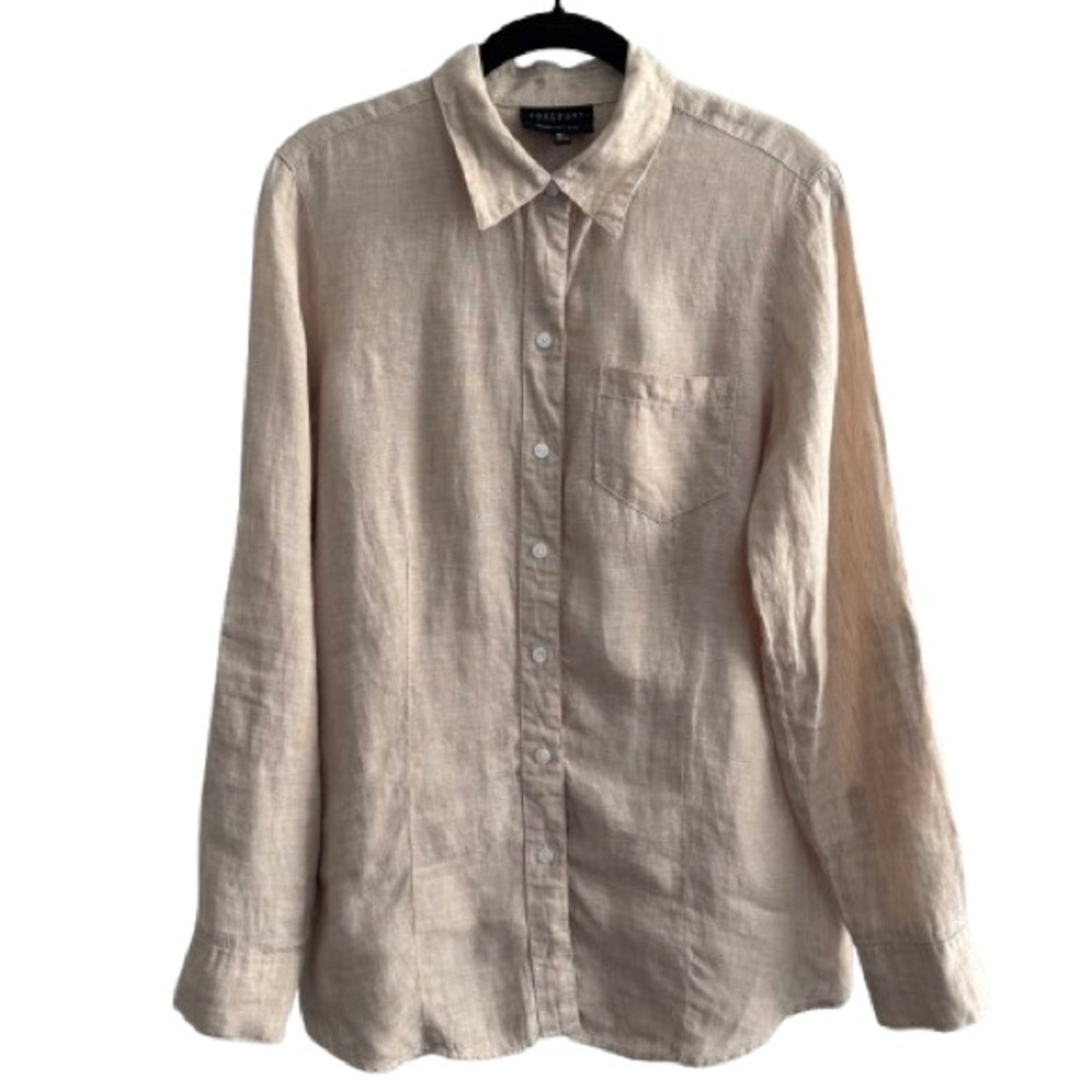 Foxcroft Beige 100% Linen Button Down Shirt